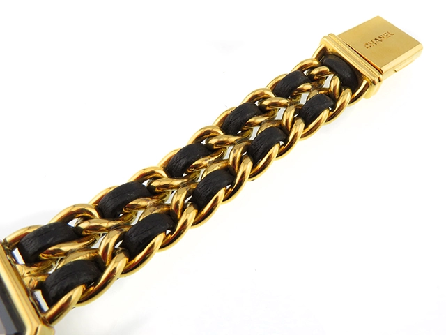 CHANEL シャネル レディース時計 プルミエールM H0001 GP/社外革ベルト ブラック文字盤 クオーツ【472】UH