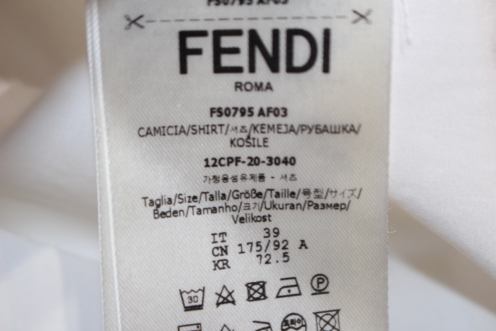 FENDI　フェンディ　半袖シャツ　メンズ39　ホワイト　ロゴ　2020年　FS0795AF03　（2148103445941）【432】