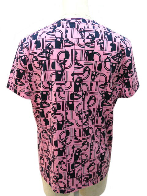 HERMES エルメス Tシャツ レディース 40 ピンク ネイビー コットン ...