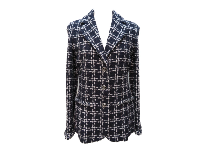 CHANEL シャネル ツイードジャケット レディース36 ネイビー/ホワイト  