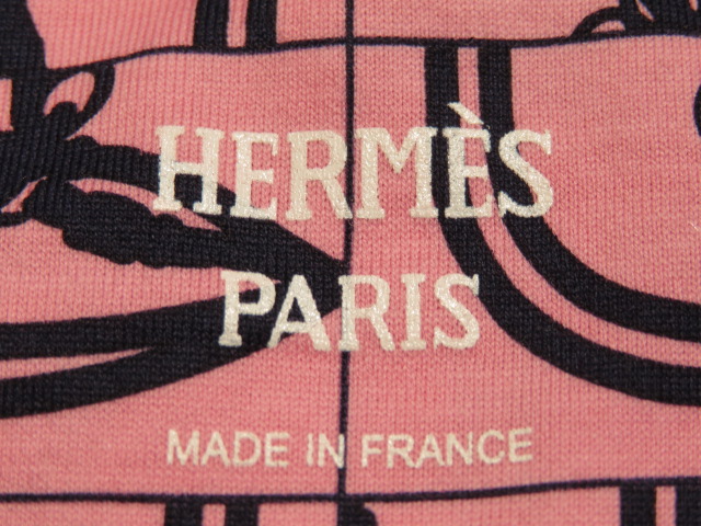 HERMES　エルメス　Tシャツ　レディース 40　ピンク　ネイビー　コットン　（2148103460159）　【432】