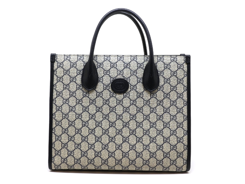 GUCCI ベージュ ブラック ハンドバッグ GUCCI グッチ GGスプリーム 2wayバッグ ベージュ/ネイビー PVC