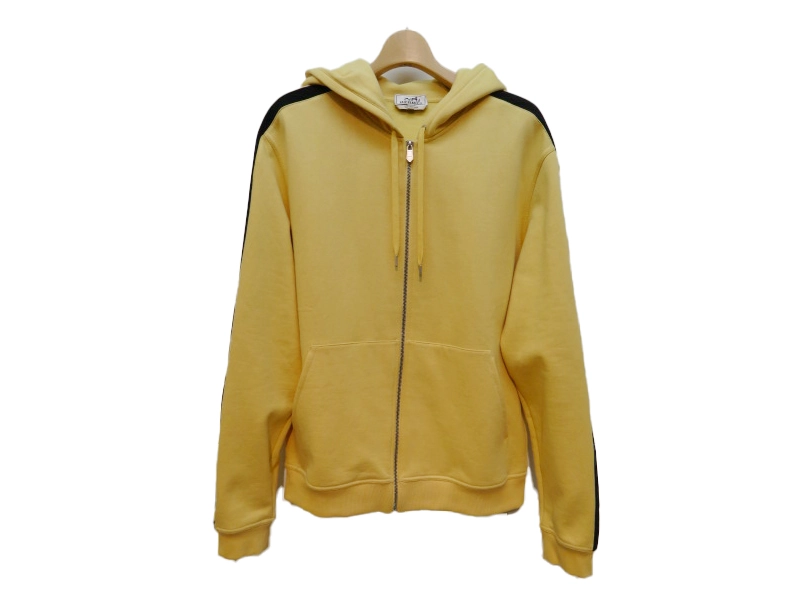 HERMES　エルメス　ランH　フーデッドジップアップ・パーカ　メンズL　イエロー　コットン　 2143000678959　【432】