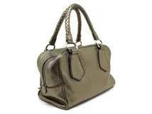PRADA プラダ ボストンバッグ メタリックカーキ レザー
