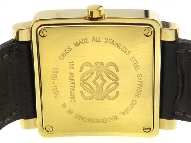 現状販売品 LOEWE ロエベ 腕時計 150周記念限定 1846-1996 ブラック文字盤  GP/革 クオーツ 社外ムーブメント【472】MN
