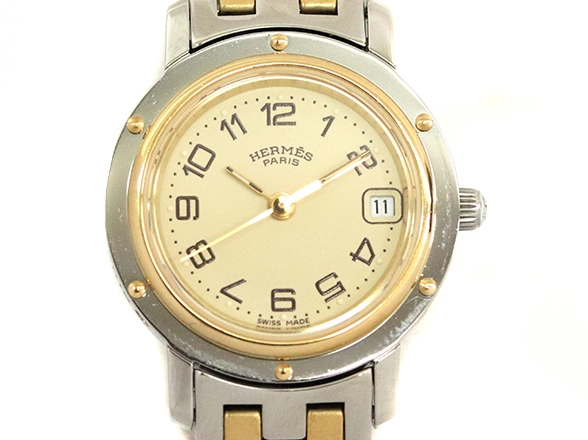 HERMES エルメス クリッパー 腕時計 クリーム文字盤 ラウンドフェイス クオーツ デイト SS GP 【432】 の購入なら「質」の大黒屋（公式）