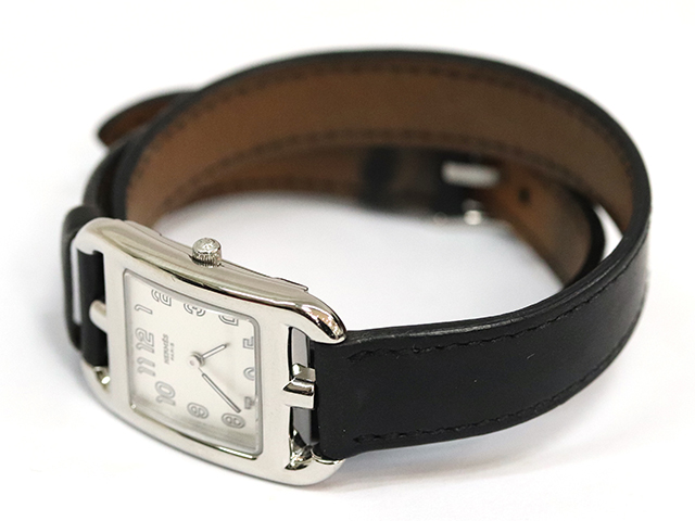 HERMES エルメス ケープゴッド Wトゥール 腕時計 クオーツ SS レザー F刻印 2002年製 アイボリー文字盤  【471】の購入なら「質」の大黒屋（公式）