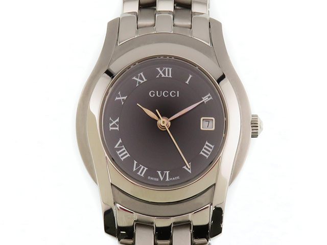 GUCCI レディース 時計 ブラック　5500L GUCCI - 稼働 GUCCI 5500L 黒文字盤 シルバーベルト レディース