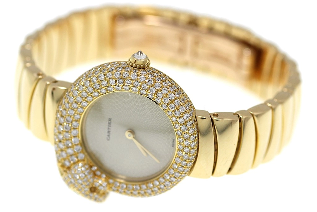 Cartier カルティエ 腕時計 パンテール1925 WF3175R4 K18イエローゴールド パヴェダイヤモンド アイボリー文字盤 クォーツ 2024年11月メーカーにてOH済【472】SJ