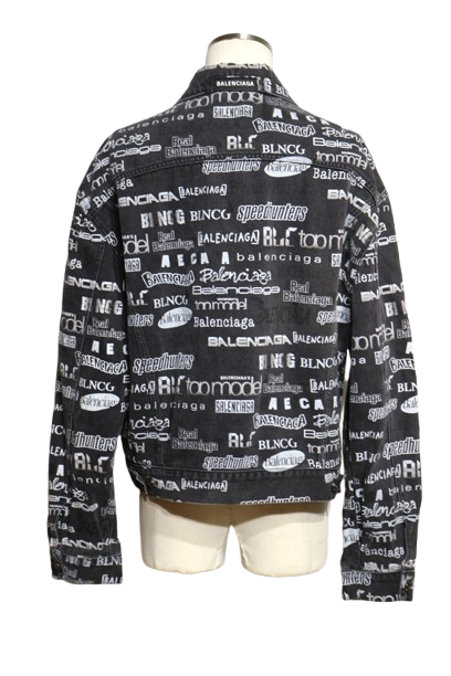BALENCIAGA ダークグレー デニムジャケット 46 バレンシアガ BALENCIAGA オールオーバーロゴデニムジャケット