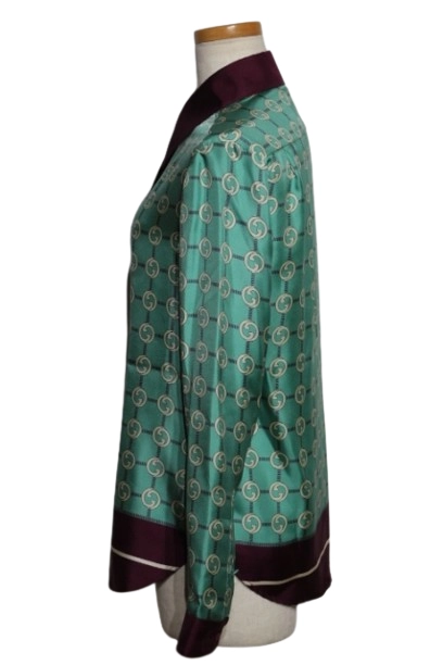 GUCCI グッチ 衣類 インターロッキングシャツ レディース36 ターコイズ/ボルドー シルク 352649 (2148103868610) 【200】