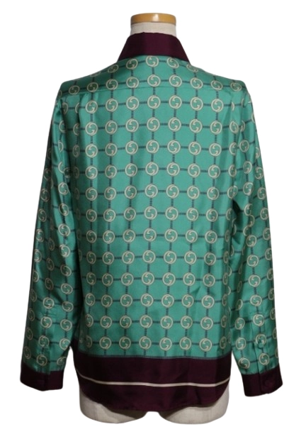 GUCCI グッチ 衣類 インターロッキングシャツ レディース36 ターコイズ/ボルドー シルク 352649 (2148103868610) 【200】