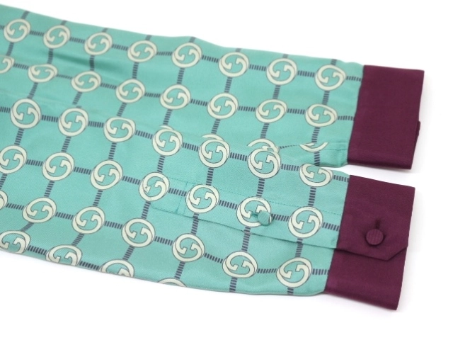 GUCCI グッチ 衣類 インターロッキングシャツ レディース36 ターコイズ/ボルドー シルク 352649 (2148103868610) 【200】