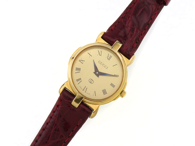 GUCCI グッチ　ヴィンテージ ラウンド　3400F ゴールド　レディース時計 GUCCI グッチ 腕時計 3400F L ゴールドメッキ/社外革ベルト