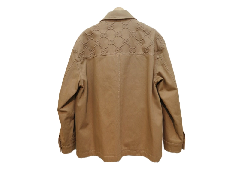 GUCCI　グッチ　GGディテール オーガニックデニムジャケット　メンズ44　ベージュ　コットン　766128