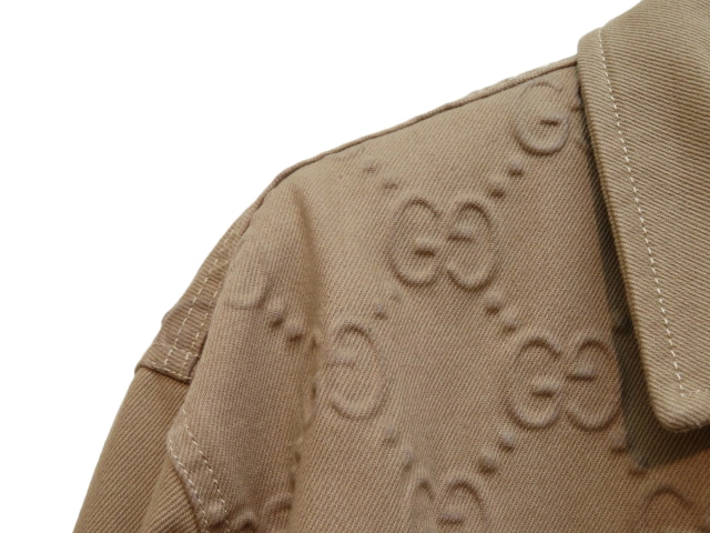 GUCCI　グッチ　GGディテール オーガニックデニムジャケット　メンズ44　ベージュ　コットン　766128