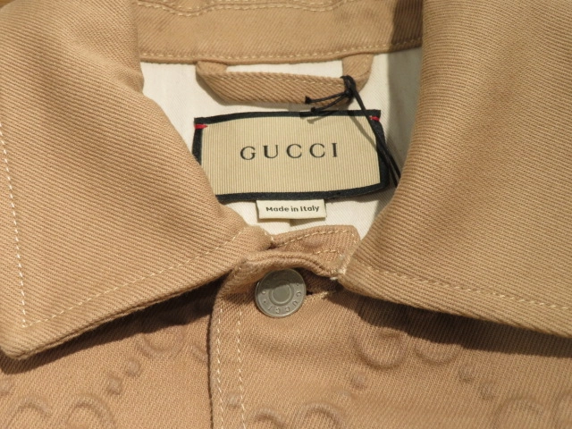 GUCCI　グッチ　GGディテール オーガニックデニムジャケット　メンズ44　ベージュ　コットン　766128