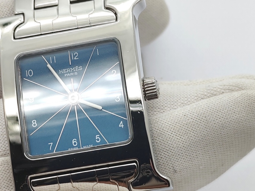 HERMES エルメス Hウォッチ HH1.210 ブルー SS レディース