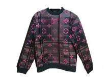 LOUIS VUITTON　ルイヴィトン　モノグラムジャカードスウェットシャツ　メンズS　ブラック/ネイビー/ピンク　1A8P0J　2143100335103　【432】