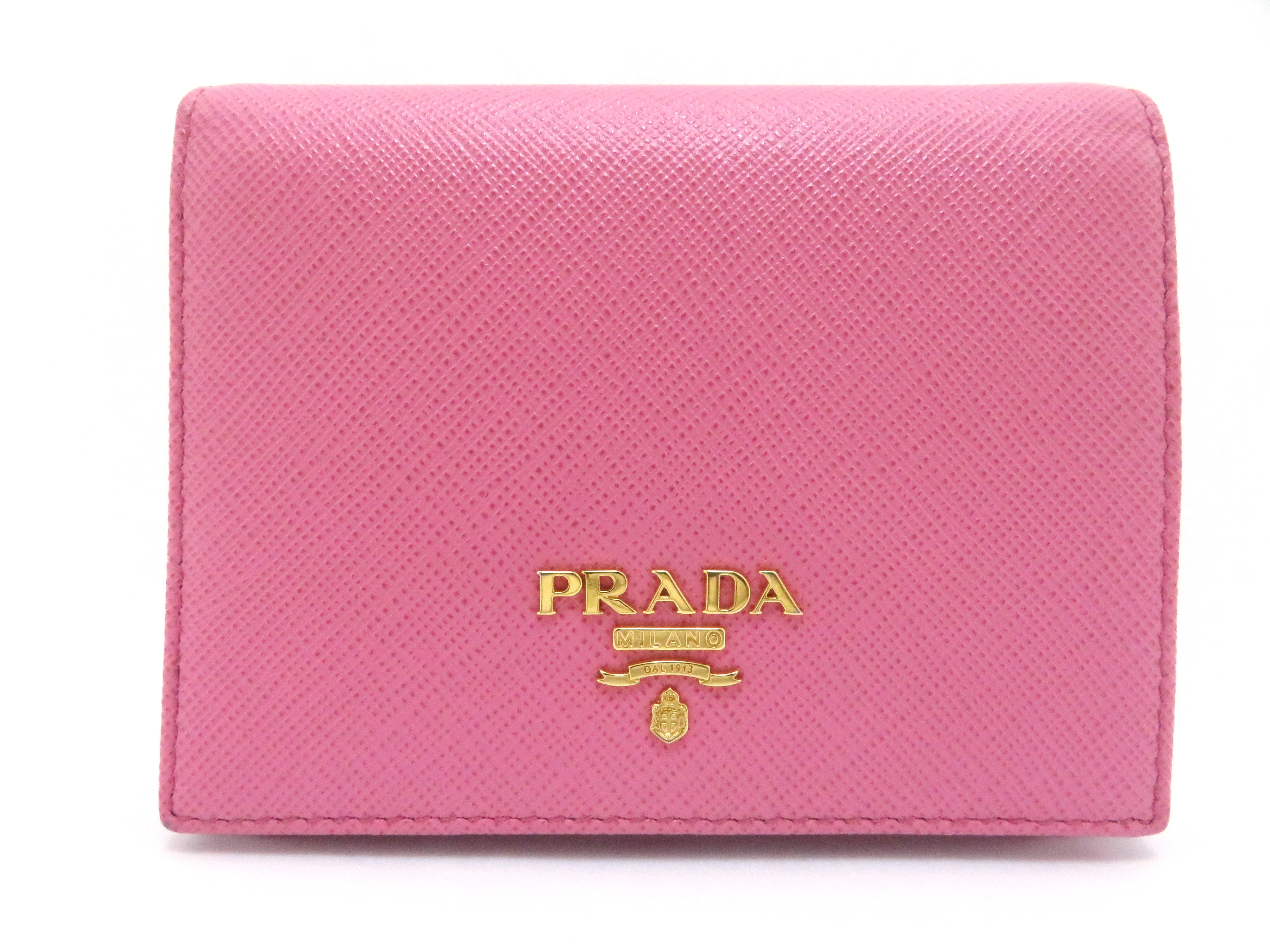PRADA プラダ 二つ折財布 ピンク/グリーン サフィアーノ 【205】 の
