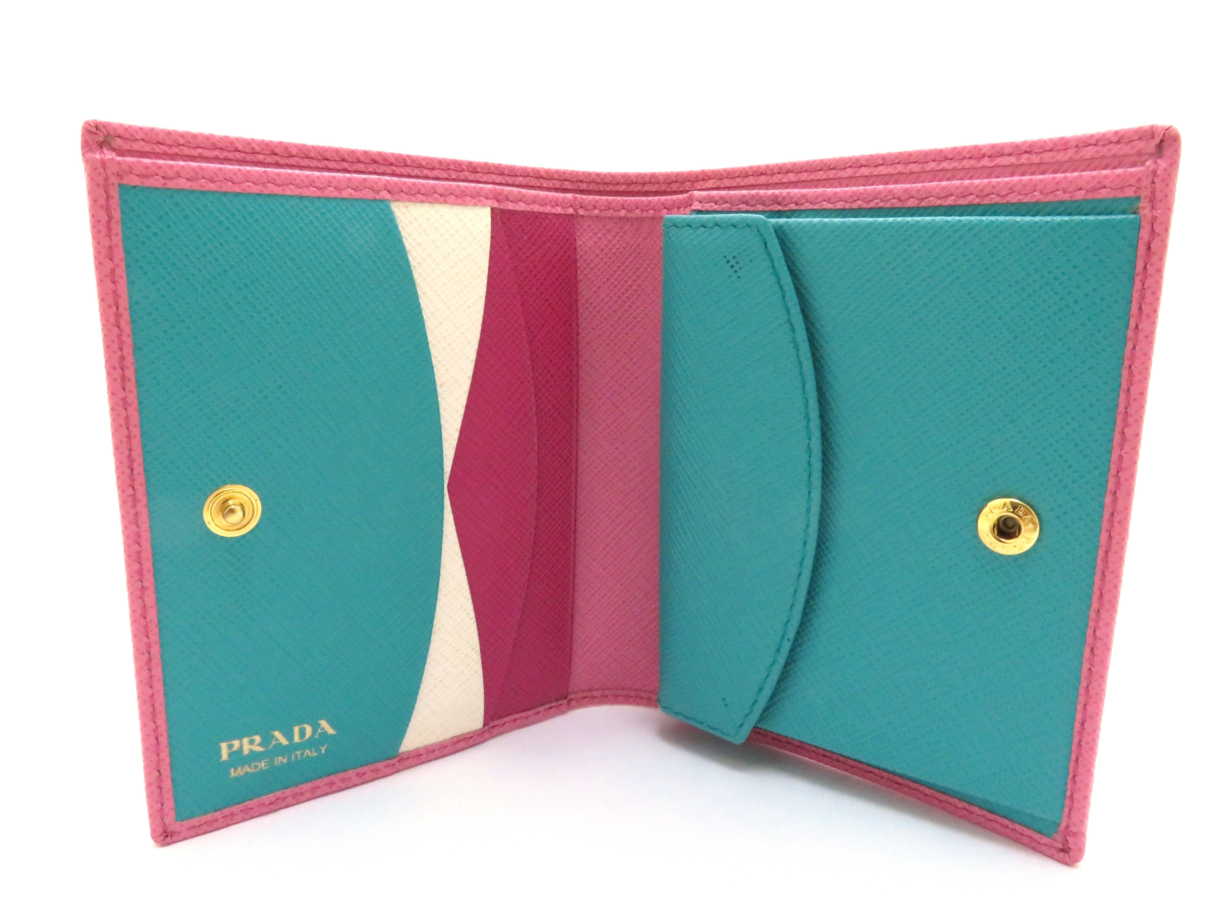PRADA プラダ 二つ折財布 ピンク/グリーン サフィアーノ 【205】 の