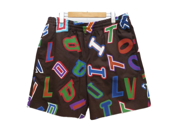LOUIS VUITTON　ルイヴィトン　NBAプリンテッドバスケットボールショーツ　メンズXL　ブラウン/マルチカラー　コットン　1A90TN　2143100339682　【432】