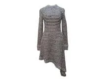 CHANEL　シャネル　アシンメトリーワンピース　レディース36　シルバー/ブラック　シルク/カシミヤ　P76127　2147100532357　【432】