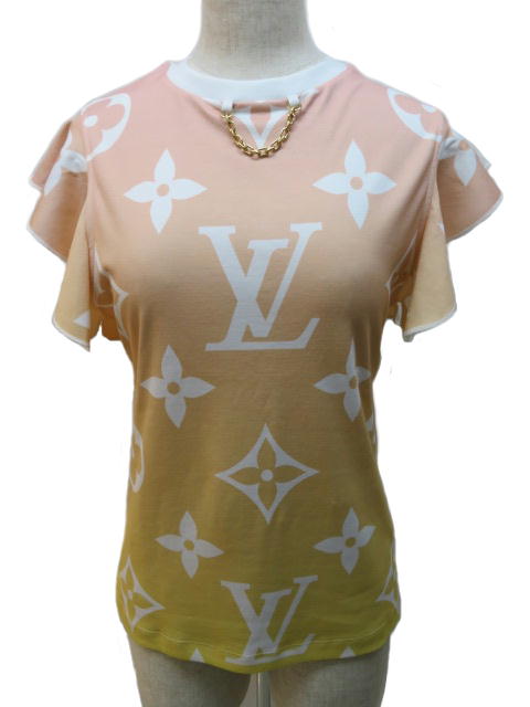 Louis Vuitton ルイヴィトン サンライズ モノグラム フラウンス スリーブ Tシャツ レディース S ピンク オレンジ イエロー グラデーション モノグラム柄 コットン 0 の購入なら 質 の大黒屋 公式