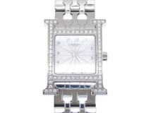 HERMES　エルメス　Hウォッチ　SS　ダイヤベゼル　HH1.230　クォーツ　ホワイトシェル文字盤　レディース腕時計【431】