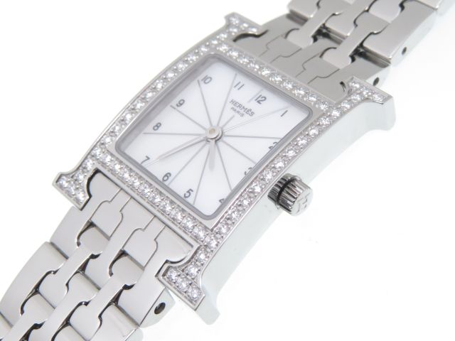 h　本物保証　エルメス　ウォッチ　ダイヤベゼル　 ホワイト文字盤 エルメス Hウォッチ ダイヤルダイヤ シェル文字盤 | Ante Official select