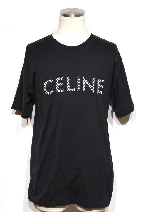 CELINE セリーヌ 衣類 ロゴスタッズ Tシャツ メンズS ブラック ...