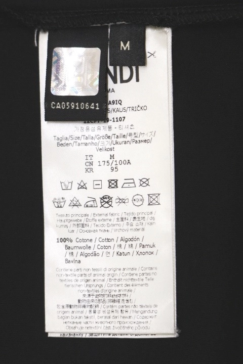 FENDI フェンディ Tシャツ メンズM ブラック／マルチカラー コットン カール・ラガーフェルド FY0894A9IQ （2143200539937）【200】