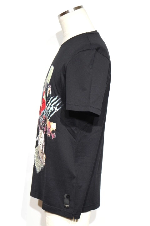 FENDI フェンディ Tシャツ メンズM ブラック／マルチカラー コットン カール・ラガーフェルド FY0894A9IQ （2143200539937）【200】