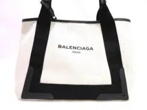 BALENCIAGA　バレンシアガ　トートバッグ　ネービーカバS　ホワイト　ブラック　キャンバス【472】YI