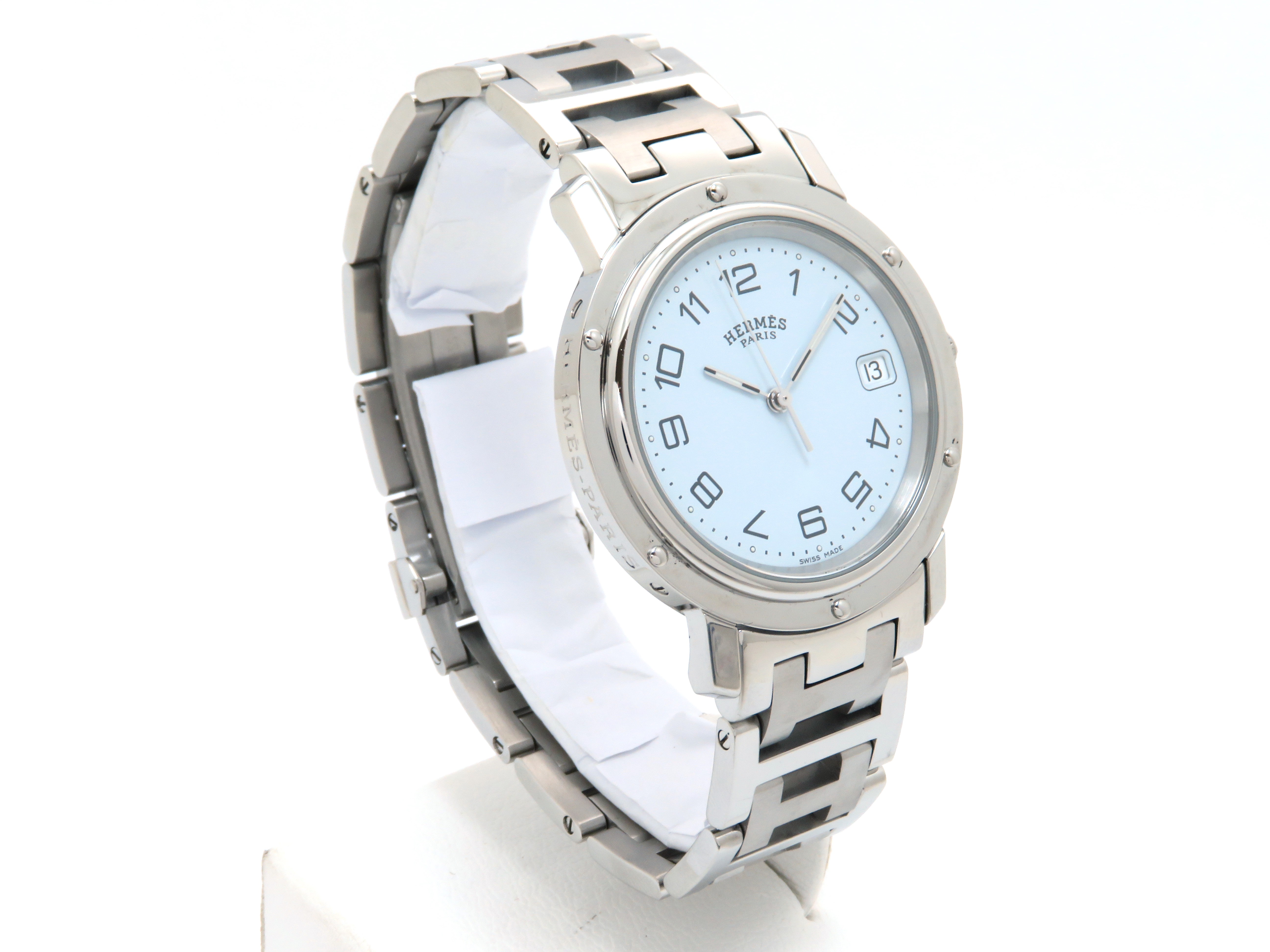 HERMES　エルメス　クリッパー　CL6.710　クオーツ　ステンレススチール　メンズ腕時計　ホワイト文字盤【205】