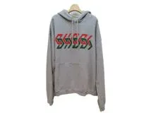 GUCCI　グッチ　チェーンプリントフーテッド・スウェットシャツ　メンズXL　グレー　コットン　715911　2147100536720　【432】