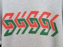 GUCCI　グッチ　チェーンプリントフーテッド・スウェットシャツ　メンズXL　グレー　コットン　715911　2147100536720　【432】
