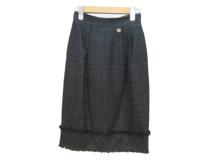 CHANEL　シャネル　ツイードスカート　レディース34　ブラック　シルク/リネン　P35435V25220　2148103748578　【432】
