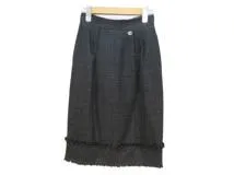CHANEL　シャネル　ツイードスカート　レディース34　ブラック　シルク/リネン　P35435V25220　2148103748578　【432】