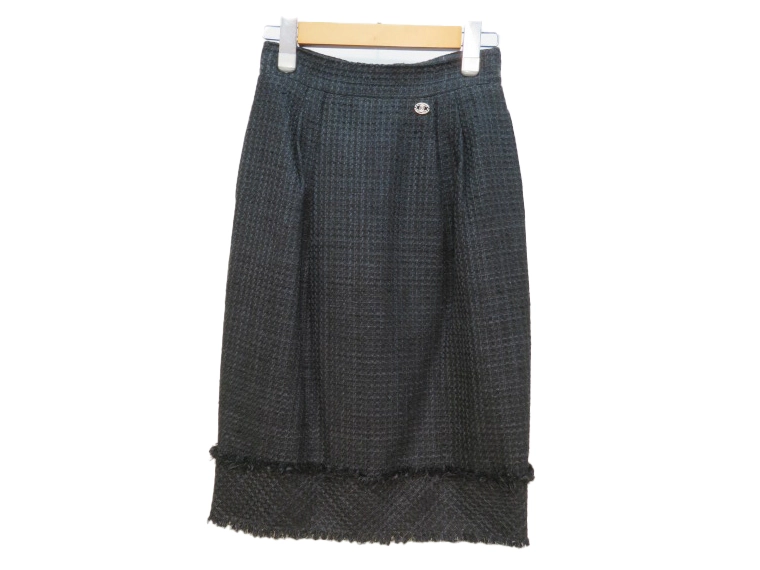CHANEL　シャネル　ツイードスカート　レディース34　ブラック　シルク/リネン　P35435V25220　2148103748578　【432】