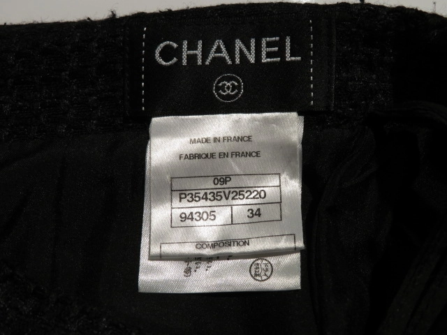 CHANEL　シャネル　ツイードスカート　レディース34　ブラック　シルク/リネン　P35435V25220　2148103748578　【200】