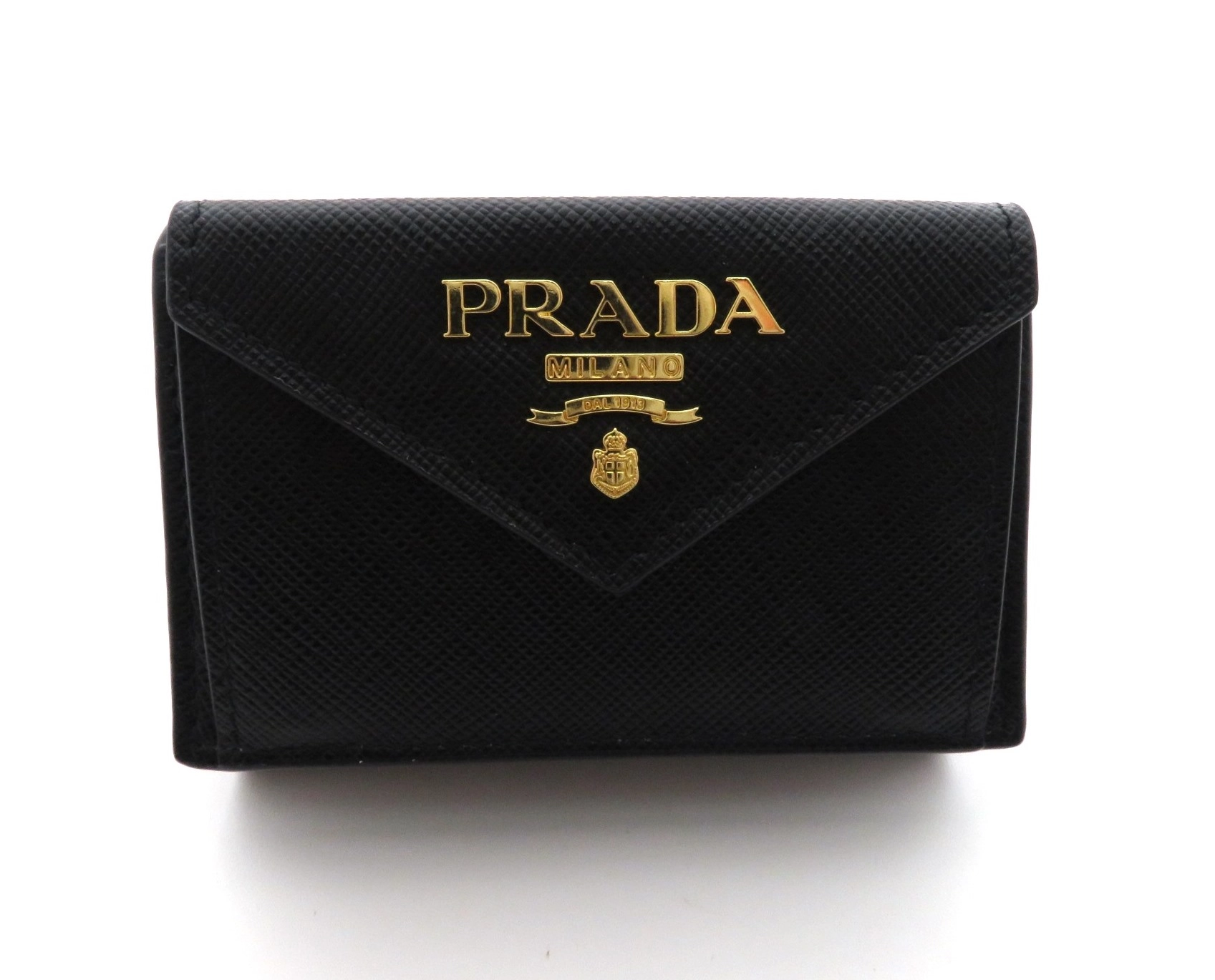 PRADA プラダ 三つ折コンパクト財布 ブラック サフィアーノレザー