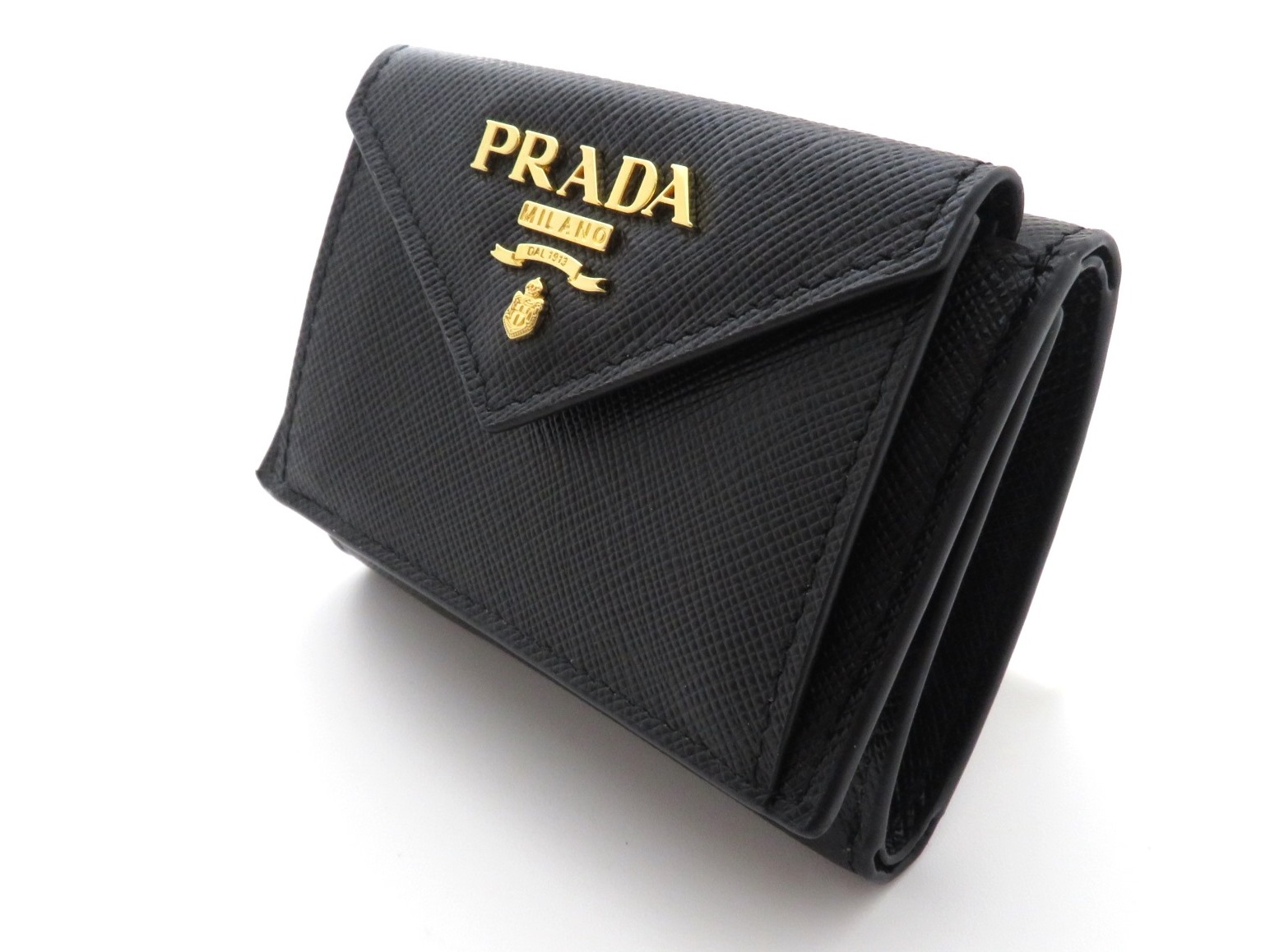 PRADA プラダ 三つ折コンパクト財布 ブラック サフィアーノレザー