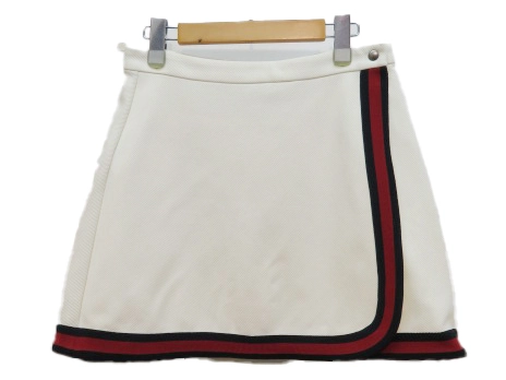 GUCCI　グッチ　ライントリムミニスカート　レディースL　オフホワイト/ネイビー/レッド　ナイロン　410419-X5741　2148103748905　【432】