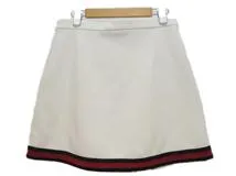 GUCCI　グッチ　ライントリムミニスカート　レディースL　オフホワイト/ネイビー/レッド　ナイロン　410419-X5741　2148103748905　【432】