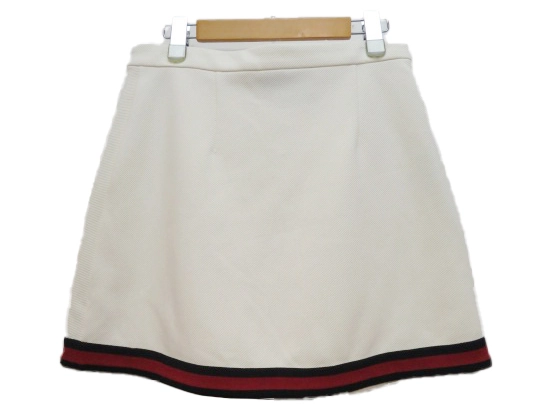 GUCCI　グッチ　ライントリムミニスカート　レディースL　オフホワイト/ネイビー/レッド　ナイロン　410419-X5741　2148103748905　【432】