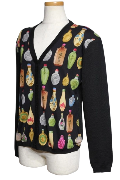LEONARD レオナール ボトル柄カーディガン ブラック/マルチカラー シルク （2143200587617）【200】