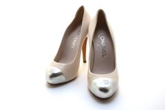 CHANEL シャネル 靴 ココマーク ハイヒール パンプス レディース35 ベージュ シルバー レザー G28289