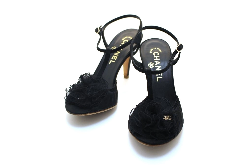 シャネル ヒール パンプス 36ハーフ CHANEL 靴 CHANEL シャネル 靴 カメリアTスラップ パンプス ヒール 36