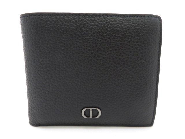 Dior ディオール CDアイコン 二つ折り財布 コインケース付きウォレット カーフ ブラック 【473】